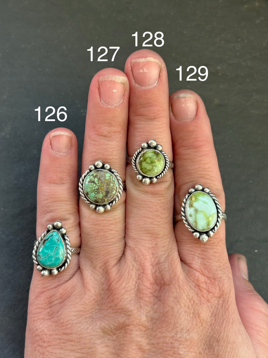 Sterling silver stamped stacking ring with Palomino variscite and Medicine Man eye pattern by Texas artist Jason Ogg