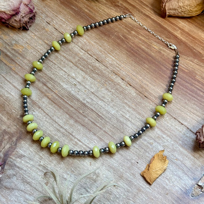 Faceted Lemon Jade & Sterling Silver Pearl Necklace