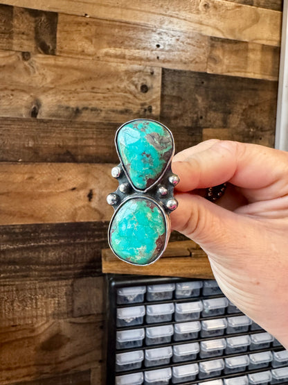 MJ collection - 2 turquoise stone ring - adjustable - sterling silver