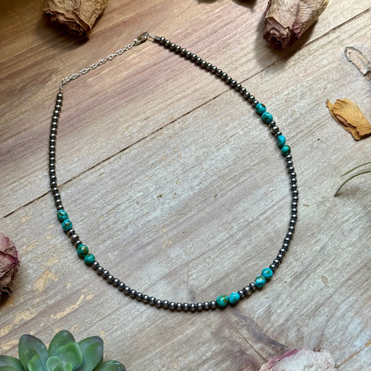 Rare Sonoran Gold Turquoise & Sterling Silver Pearl Necklace