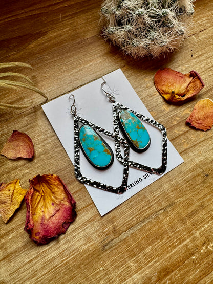 Long Dangle Earrings Hoop Turquoise & Sterling Silver Option III