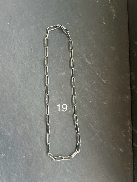 24-inch sterling silver Medicine Man Eye pattern paperclip chain, handcrafted by artist Jason Ogg in the USA