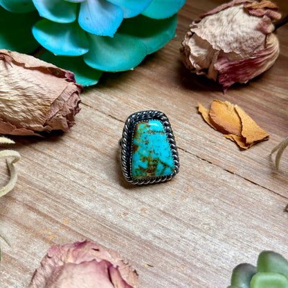 MJ Trapezoid Blue Turquoise Sterling Silver Ring – Size 7