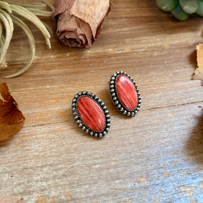 Red Spiny Oyster Beaded Border Stud Earrings – Option 2