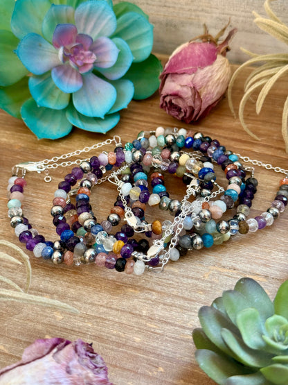 6.25” Mixed Gemstone Bracelet – 6mm Sterling Silver Pearls