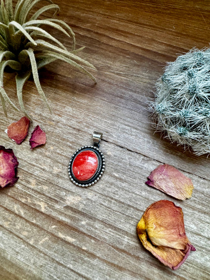 Round Pendant - Orange Spiny & Sterling Silver