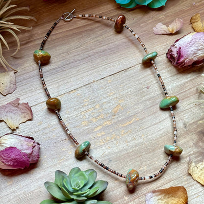 22” Dark Shell & Turquoise Nugget Necklace