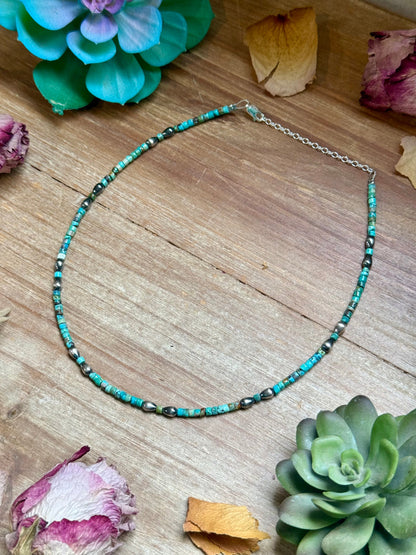 Turquoise Heishi Necklace with Pear Shape Pendant – 14”
