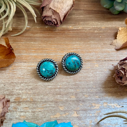 Round Turquoise Rope Border Stud Earrings – Option 2