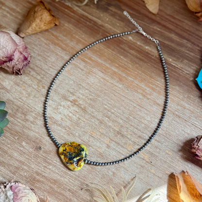 3mm Sterling Silver Pearl & Palomino Variscite Necklace