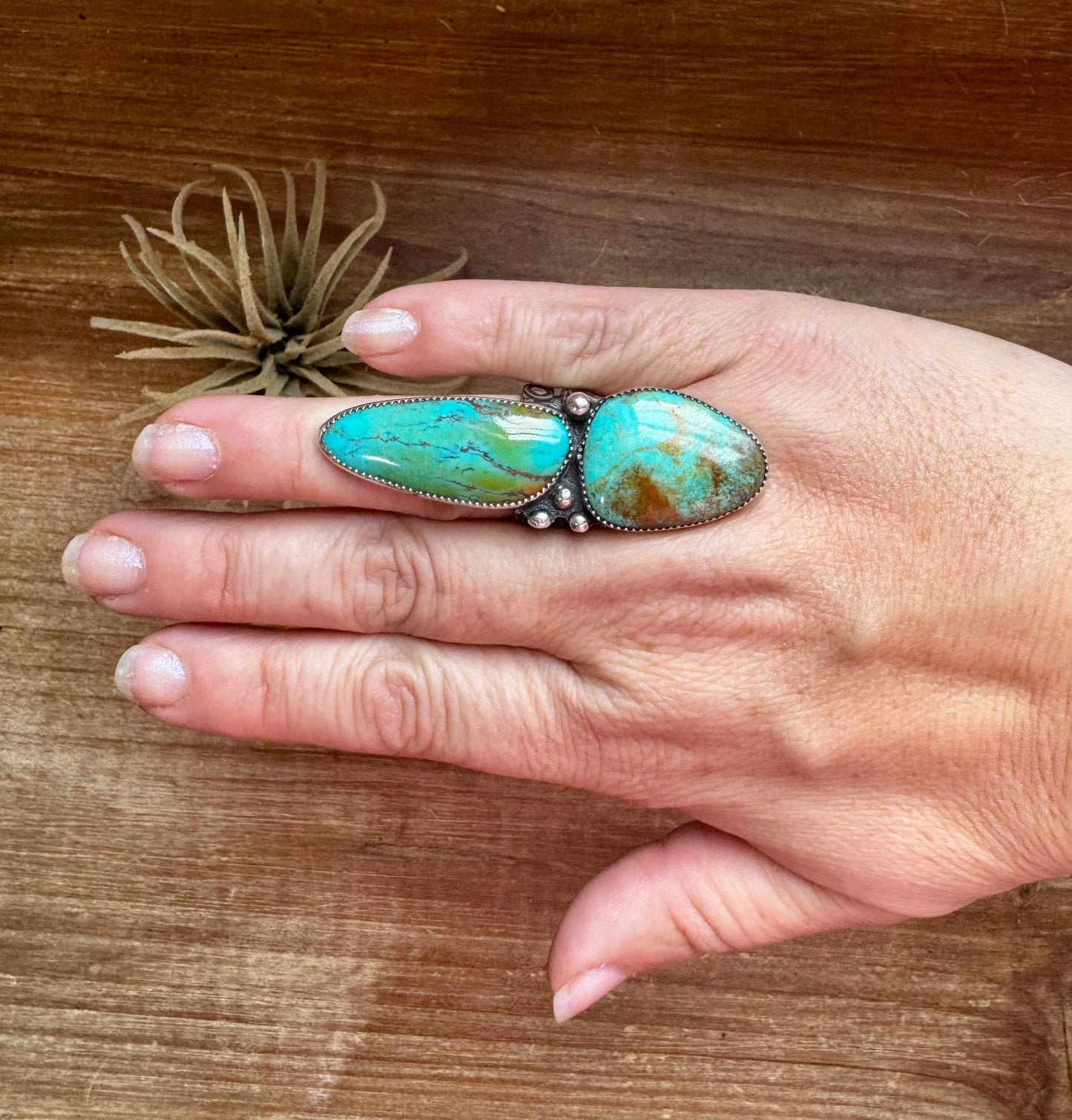 MJ collection - 2 turquoise stone ring - adjustable - sterling silver