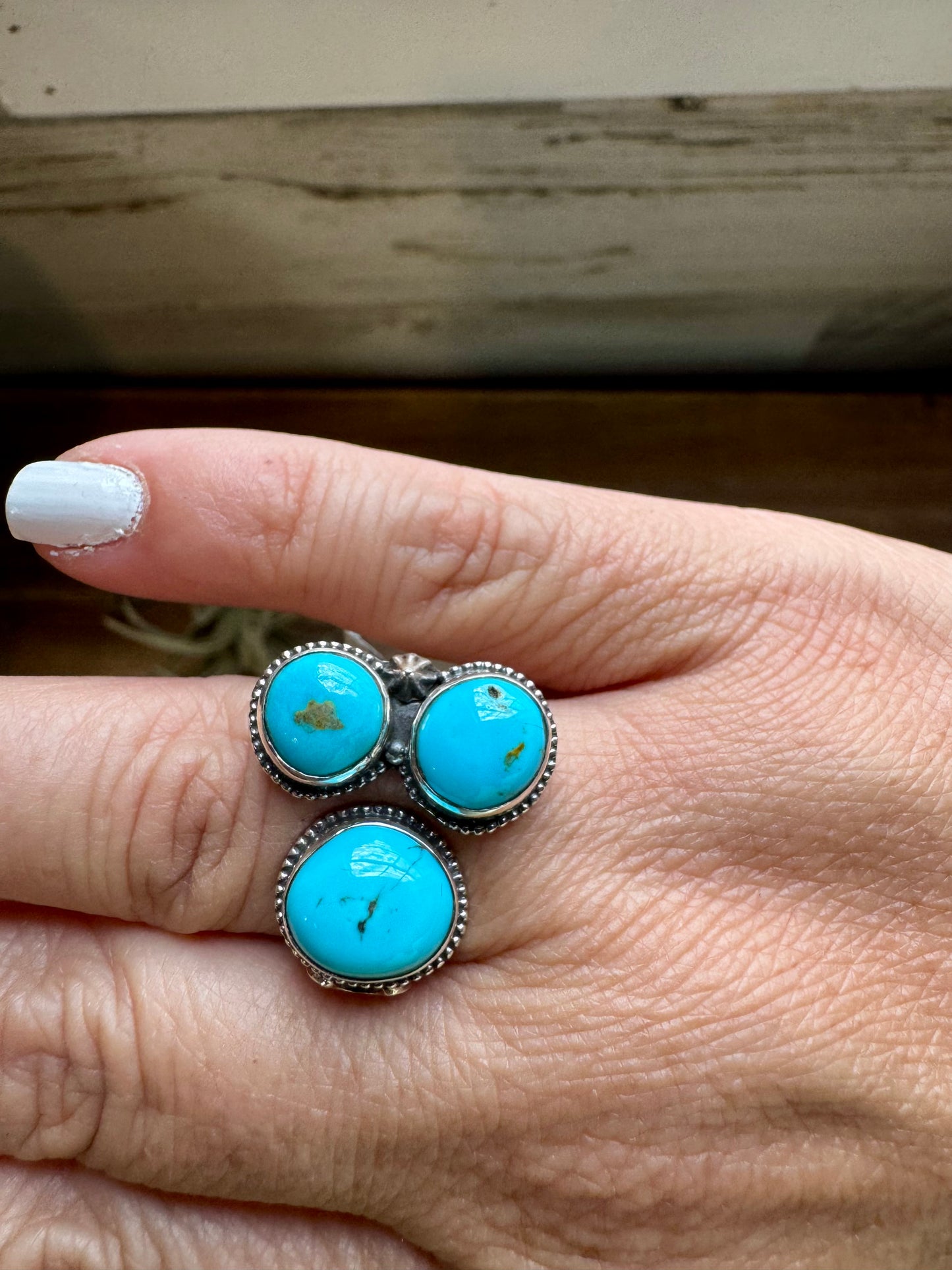 Ring- adjustable- Kingman turquoise ring and sterling silver