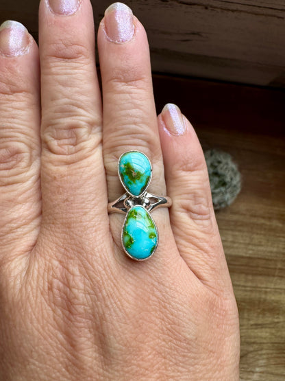 2 Stones Ring- size 8 - Royston Turquoise & Sterling Silver