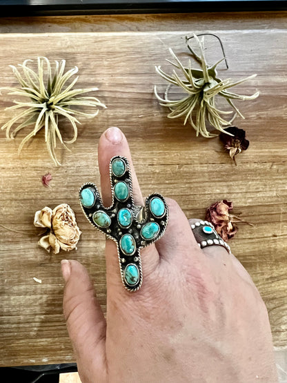 Blue cactus turquoise rings