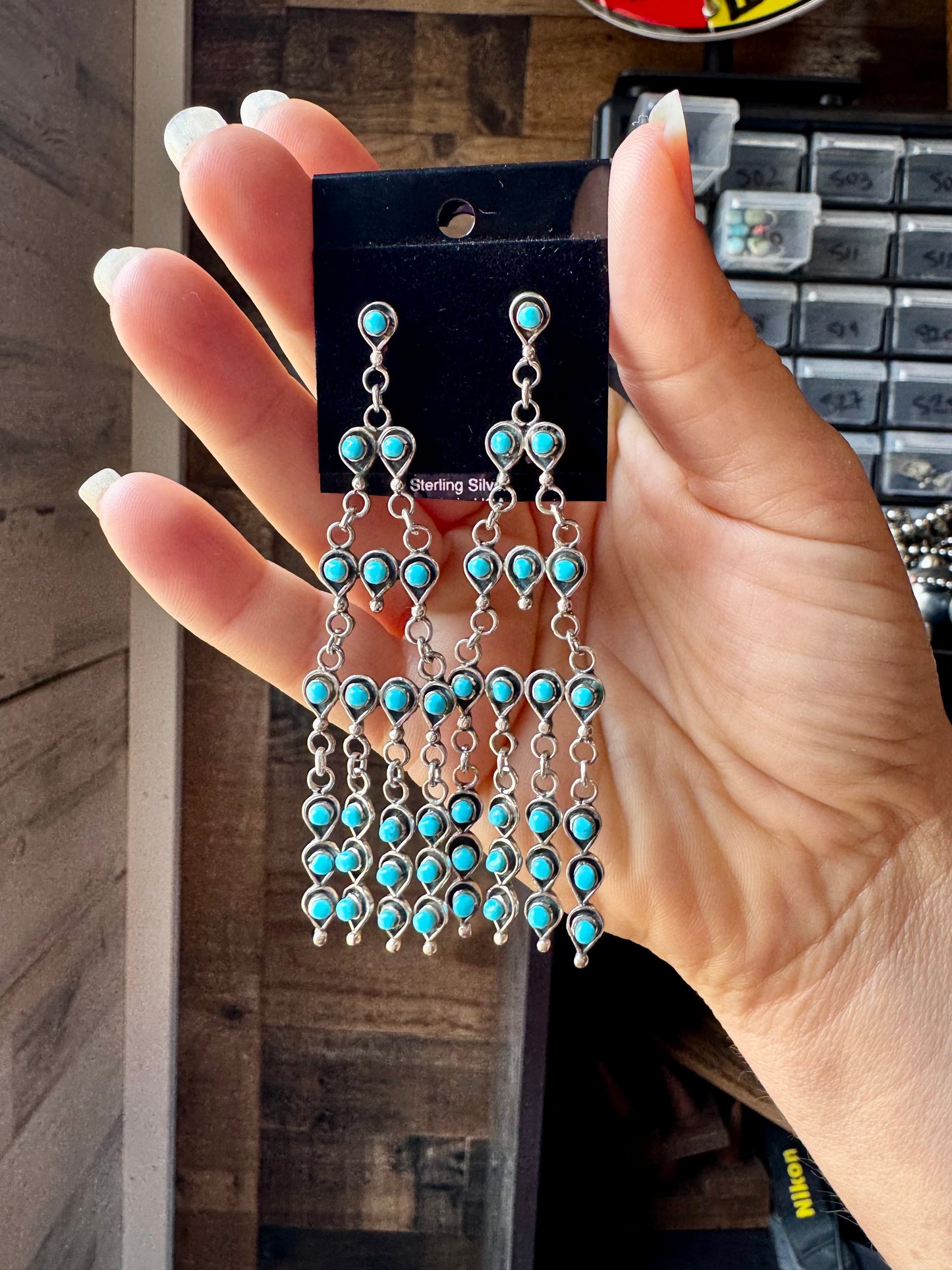 Sterling Silver & Kingman Turquoise Chandelier Earrings – Made in USA