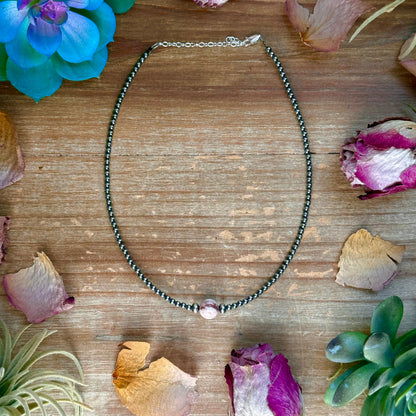 14 inch Wild Horse choker with 3mm sterling silver pearls and extender handmade by The Bijoux FAB