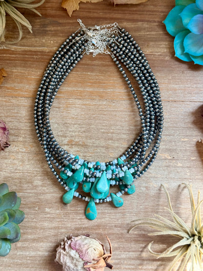 Turquoise Teardrop & Freshwater Pearl Necklace