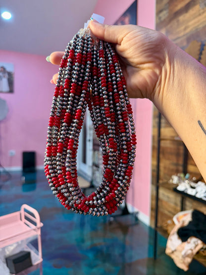 18-Inch Red Coral & Sterling Silver Pearl Necklace