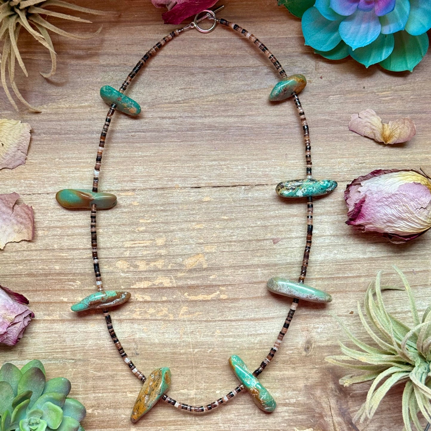 22” Dark Shell & Turquoise Nugget Necklace