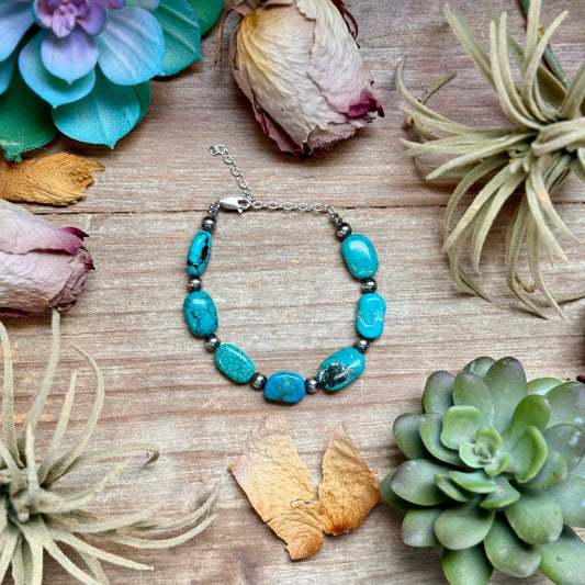 large bright blue turquoise bracelet 6.25 inch extender handmade USA statement jewelry