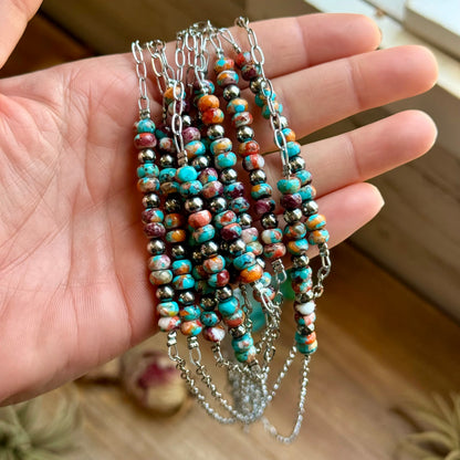 Mojave Turquoise, Spiny Oyster & Sterling Silver Pearl Paperclip Necklace