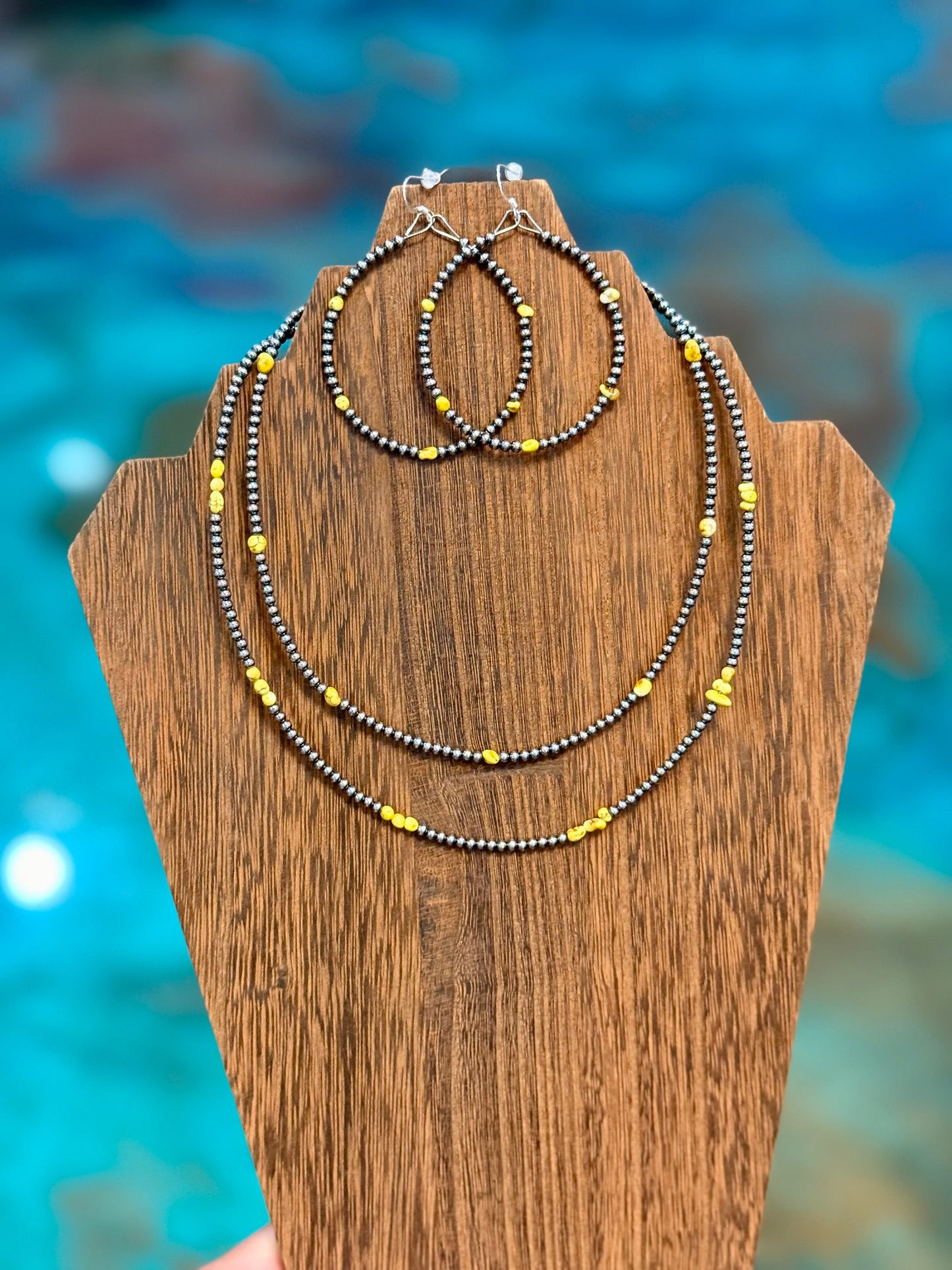 palomino turquoise jewelry stack necklace and hoop earrings layered set sterling silver USA made