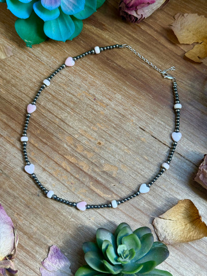 15” Pink Conch Heart Necklace – Sterling Silver Pearls