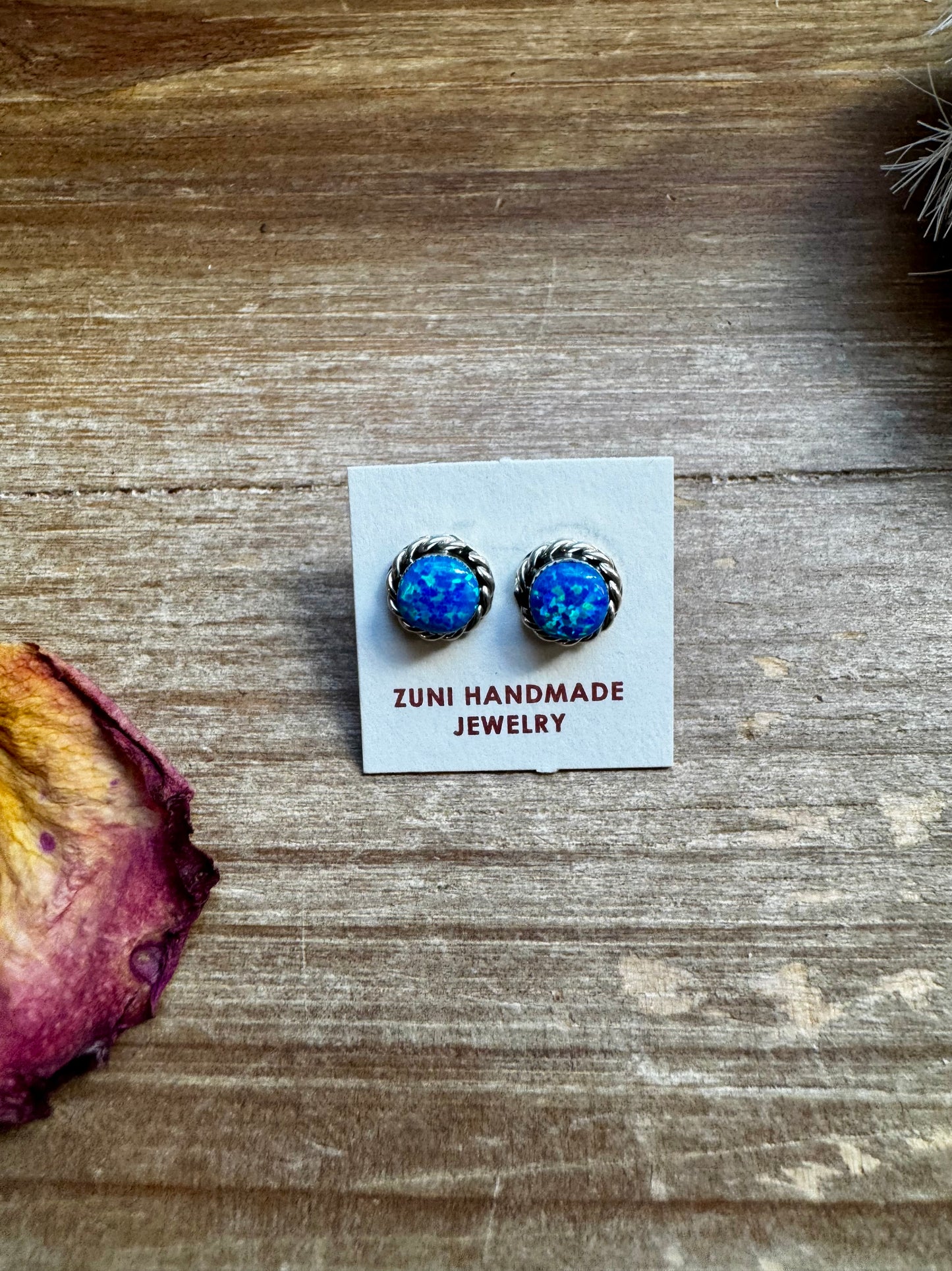 Stud Earrings Blue Opal & Sterling Silver