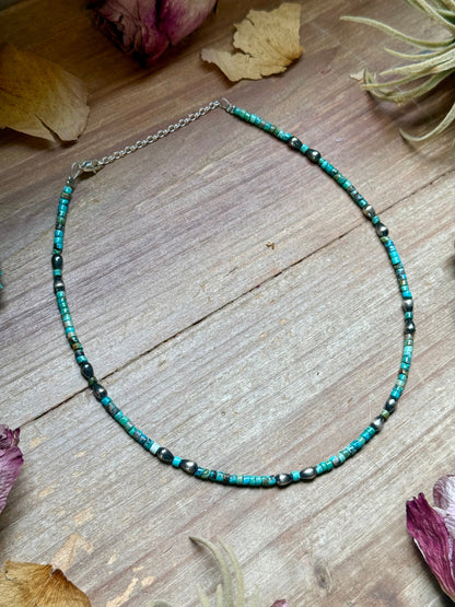 Turquoise Heishi Necklace with Pear Shape Pendant – 14”