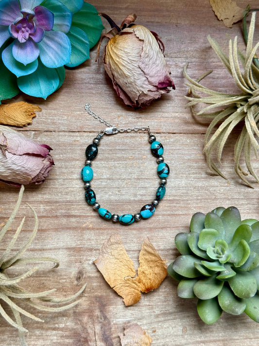 matrix turquoise oval bead bracelet 6.25 inch extender handmade USA unique stone jewelry