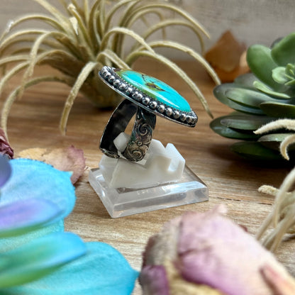 MJ Blue Turquoise Ring – Sterling Silver Adjustable Band