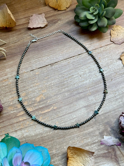 15” African Turquoise Star Necklace – Sterling Silver Pearls