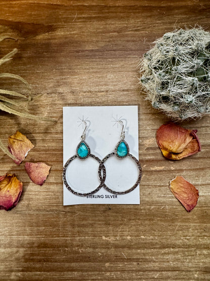 Dangle Earrings Hoop Kingman Turquoise & Sterling Silver