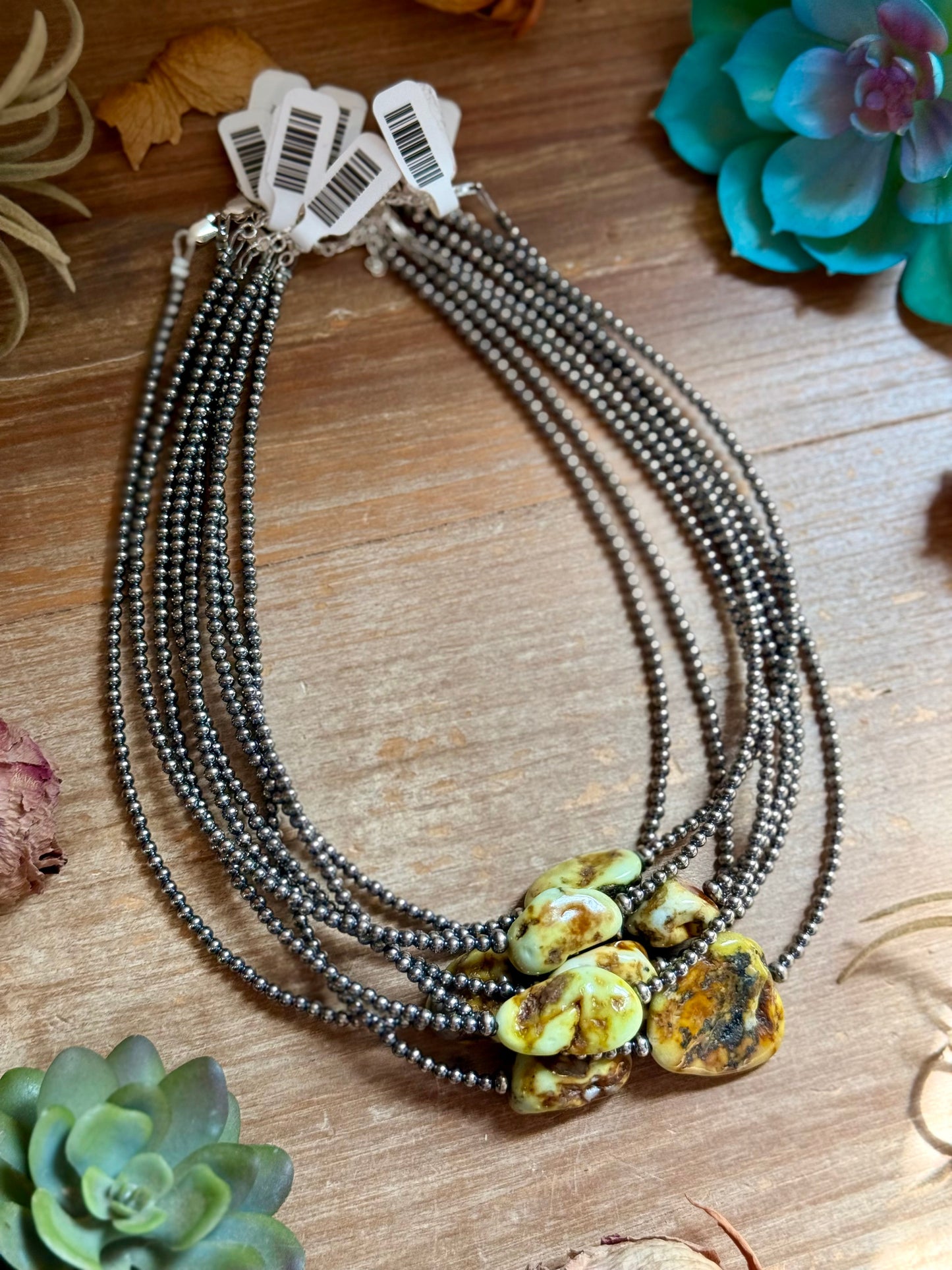 3mm Sterling Silver Pearl & Palomino Variscite Necklace