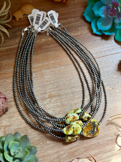 3mm Sterling Silver Pearl & Palomino Variscite Necklace