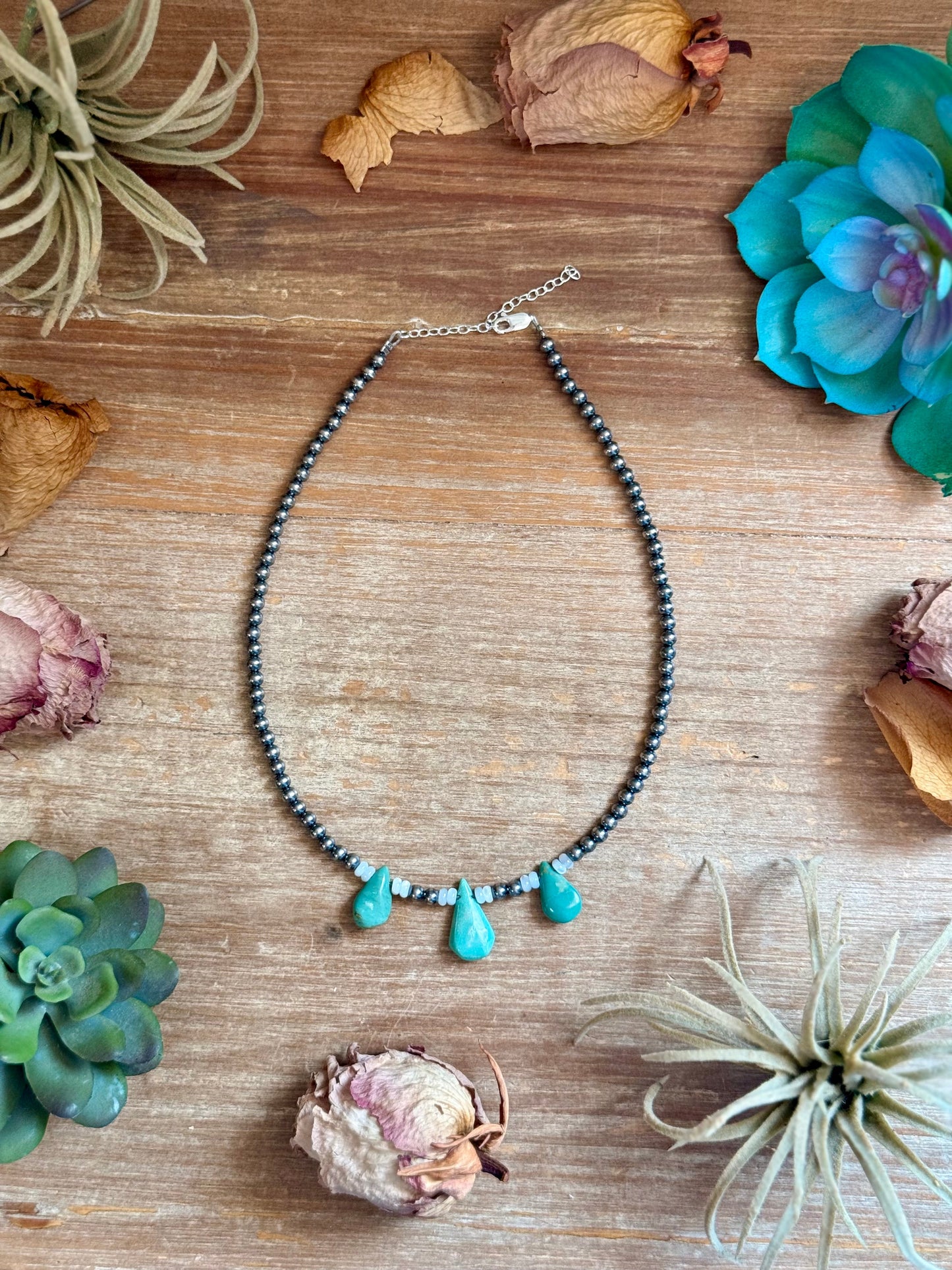 Turquoise Teardrop & Freshwater Pearl Necklace