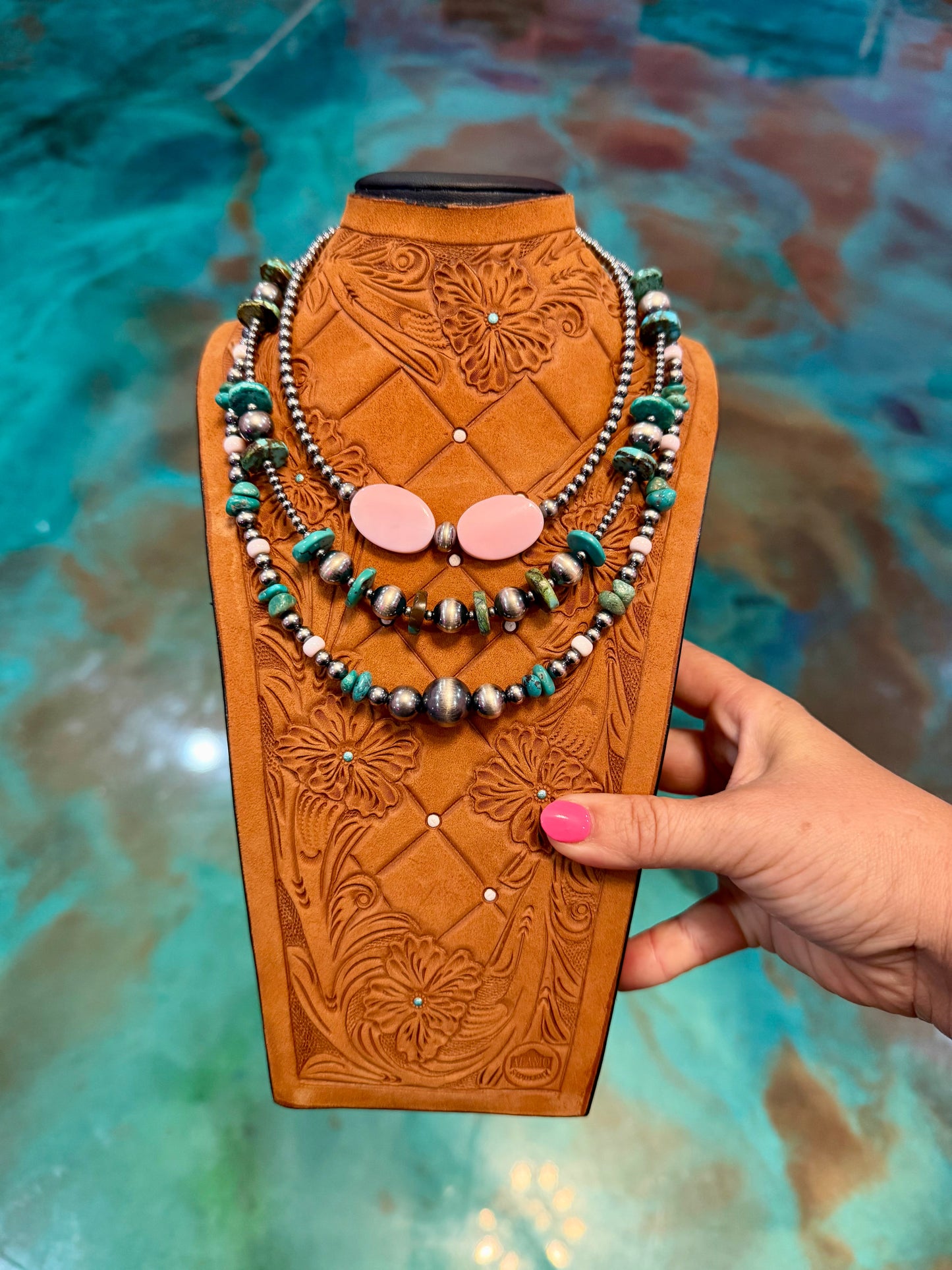 Jaci Collection – Pink Conch & Turquoise Sterling Silver Necklaces