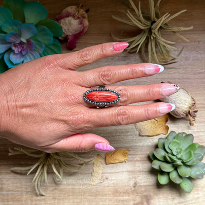 MJ Red Spiny Ring – Sterling Silver