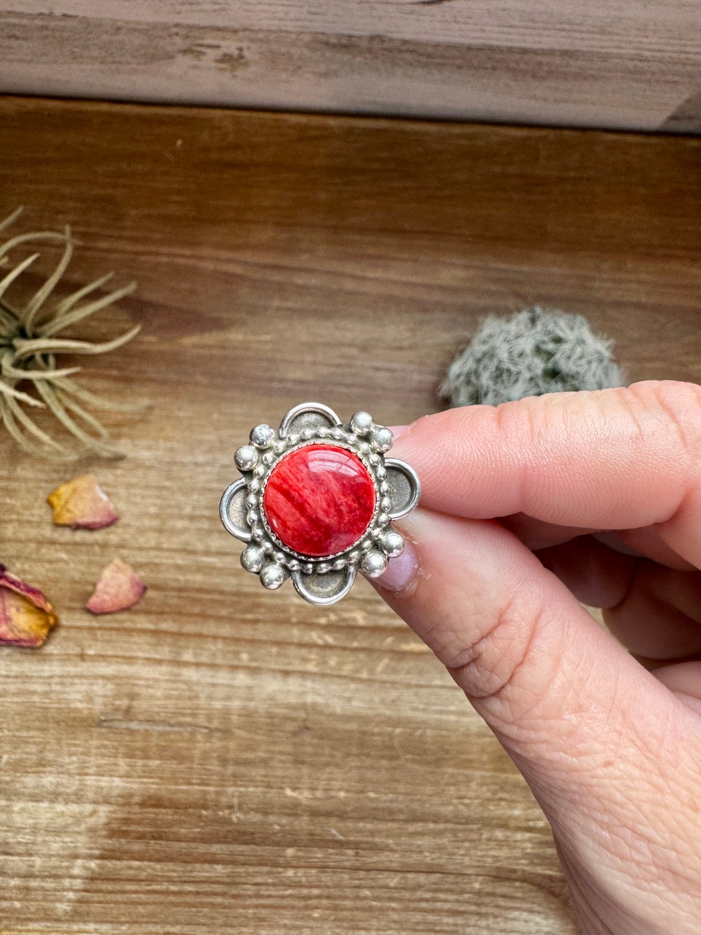 Ring - Size 8 -Red Spiny & Sterling Silver