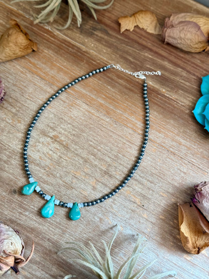 Turquoise Teardrop & Freshwater Pearl Necklace