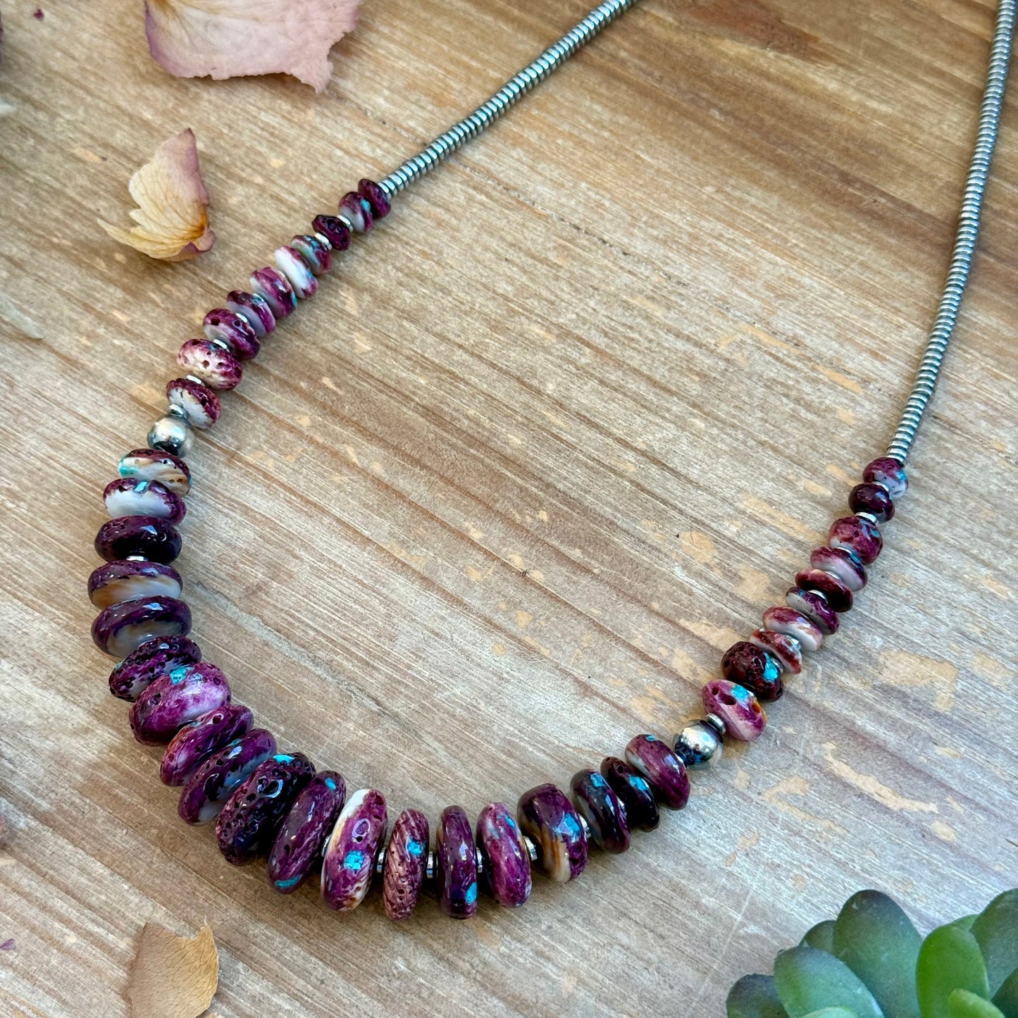 23” Purple & Turquoise Spiny Necklace