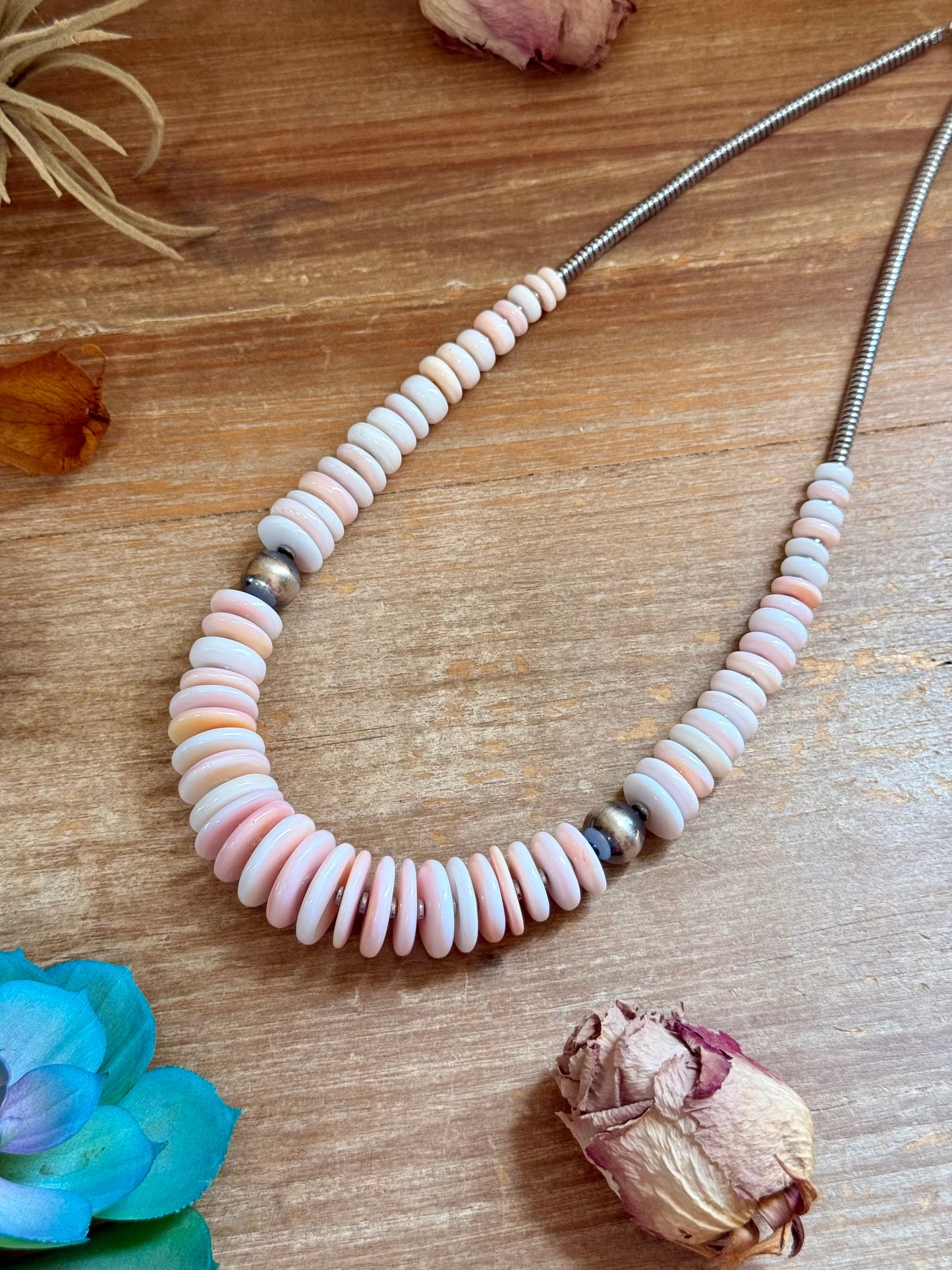 22-Inch Graduated Pink Conch & Sterling Silver Pearl Necklace