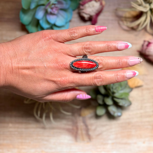 MJ Red Spiny Ring – Sterling Silver