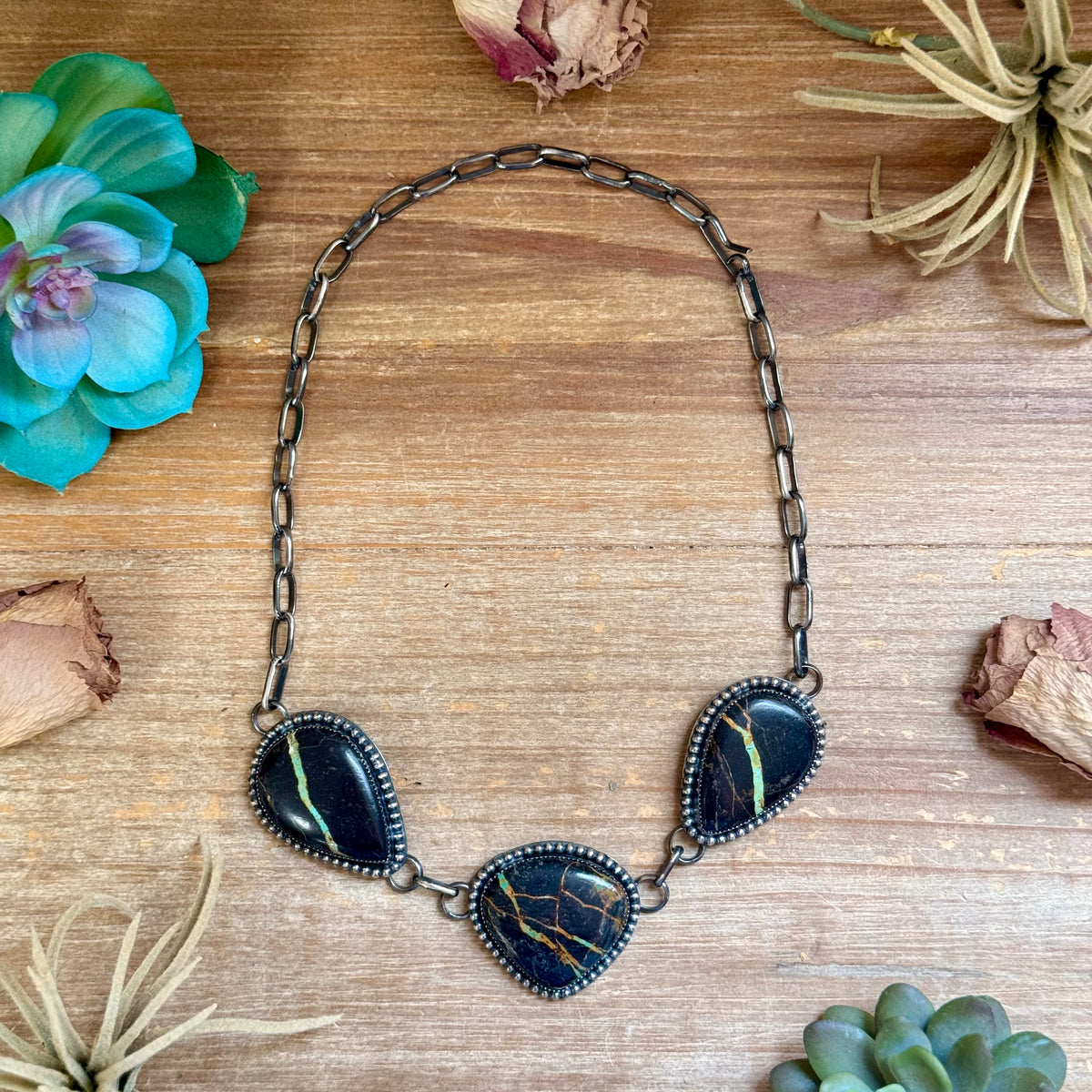 One-of-a-Kind Black Jack Sterling Silver Statement Necklace
