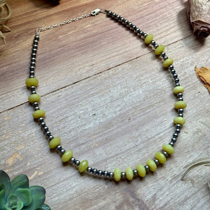 Faceted Lemon Jade & Sterling Silver Pearl Necklace