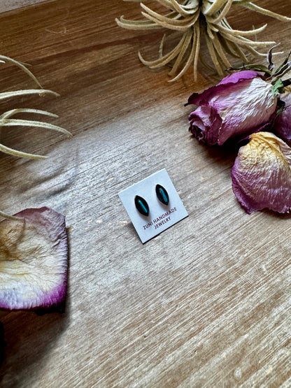 Mini Inlay Earrings – Kingman Turquoise – Sterling Silver – Zuni Made