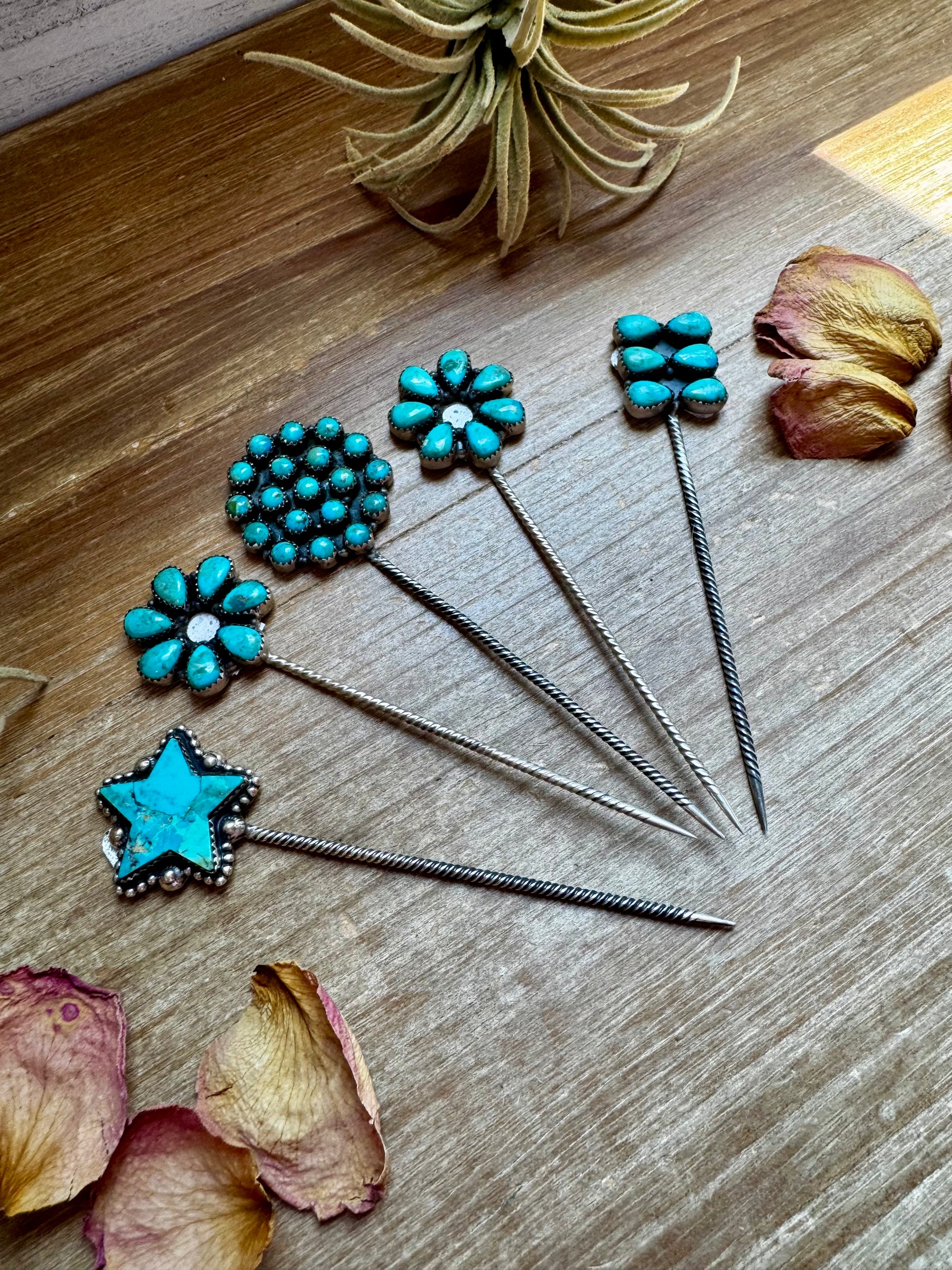 Sterling silver hat pins with Kingman turquoise, handmade in India, limited collection with sharp end, choose your shape