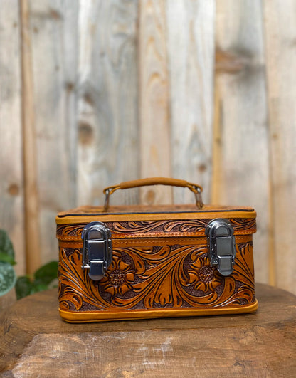 TAN TOOLED LEATHER WITH LOCKET JEWELRY BOX