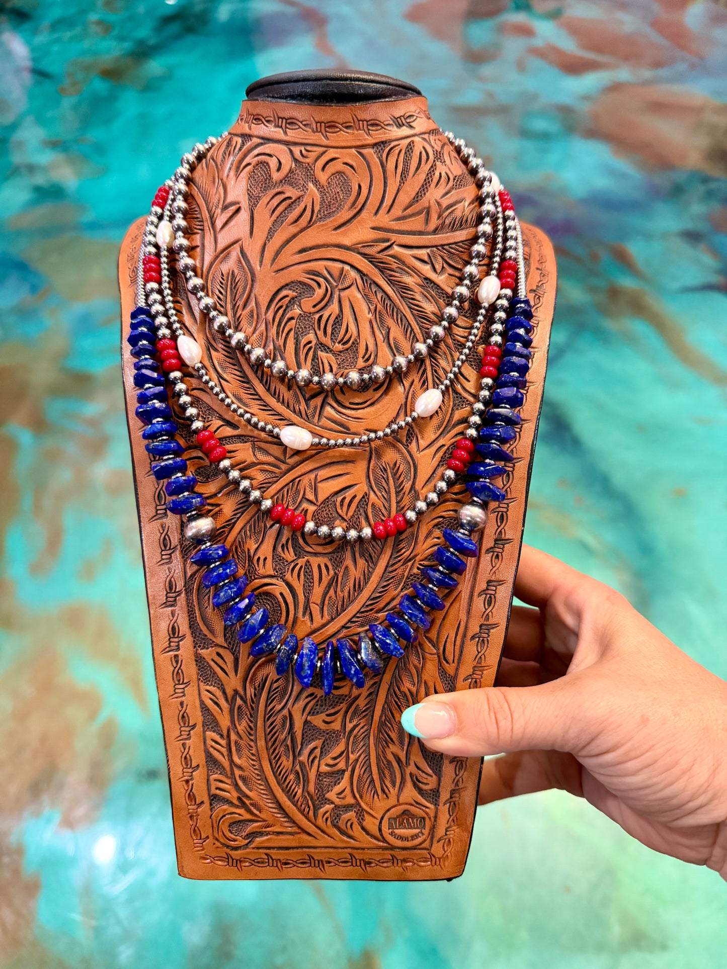 Sterling Silver, Pearl, Red Coral & Lapis Layering Necklaces – Sold Separately
