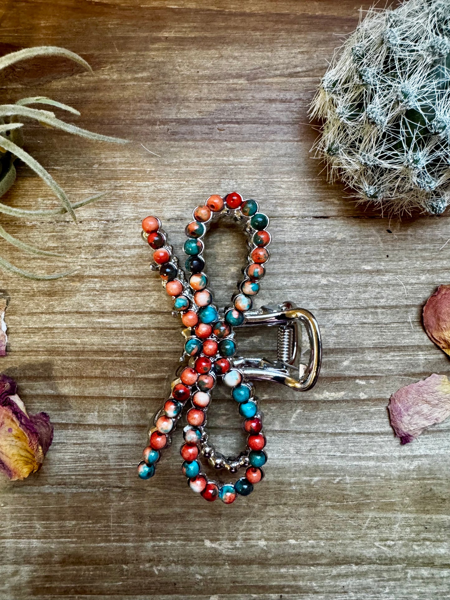 Orange & Turquoise  bow hair clips